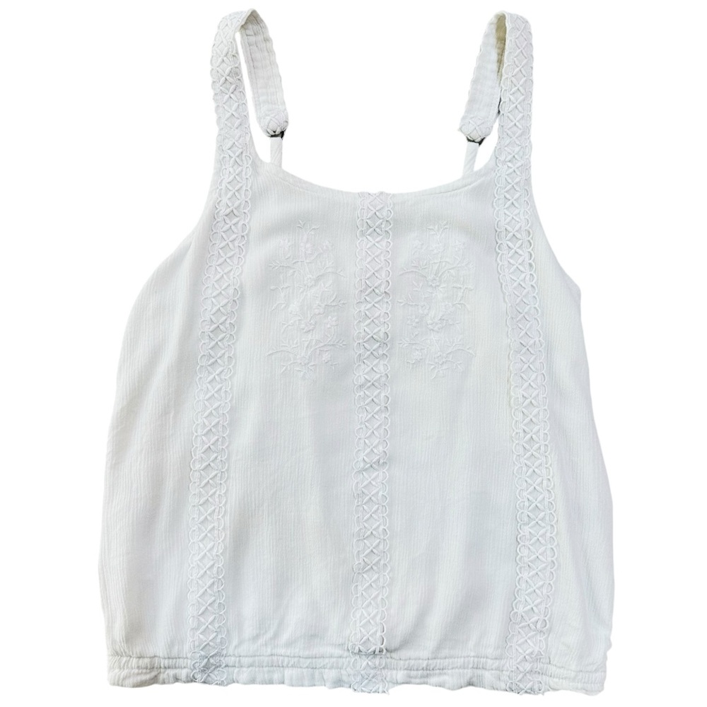 Abercrombie Kids Embroidered White Tank w Adjustable Straps Big Girls Top 13/14